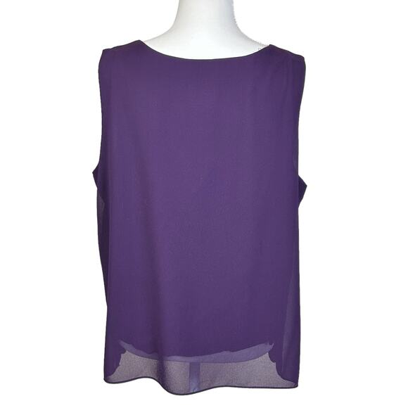 R&M Richards Top Women Size 18 Tall Purple Beaded Embroidered Lined Event Tank - Picture 3 of 12